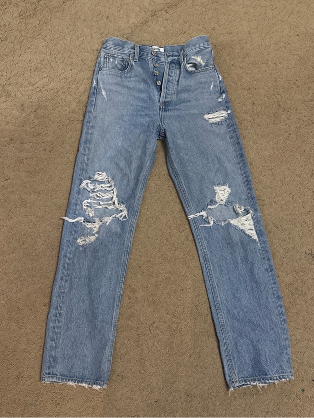 Agolde Light Wash Distressed Button-Fly Jeans